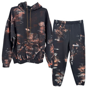 Myrrhe Tracksuit Hoodie Jogger Set Black Orange Paint Splatter Grunge Streetwear
